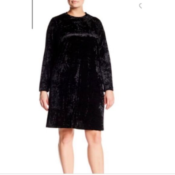 London Times Crushed Velvet Shift Formal Dress Plus 18W Long Sleeve Black - Picture 1 of 8